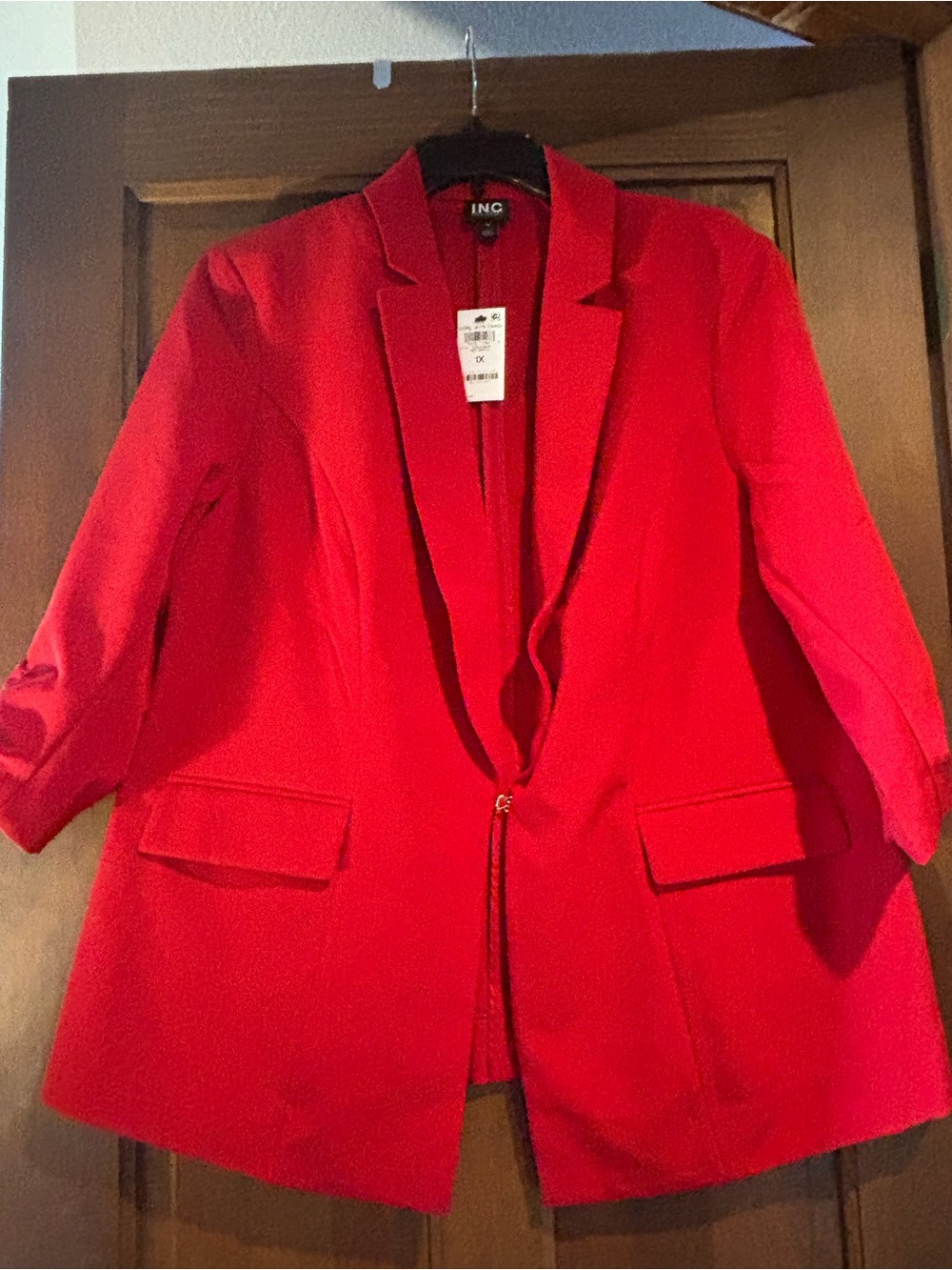 INC International Concepts Bright Red Women's Tailored Blazer with Notch Lapel